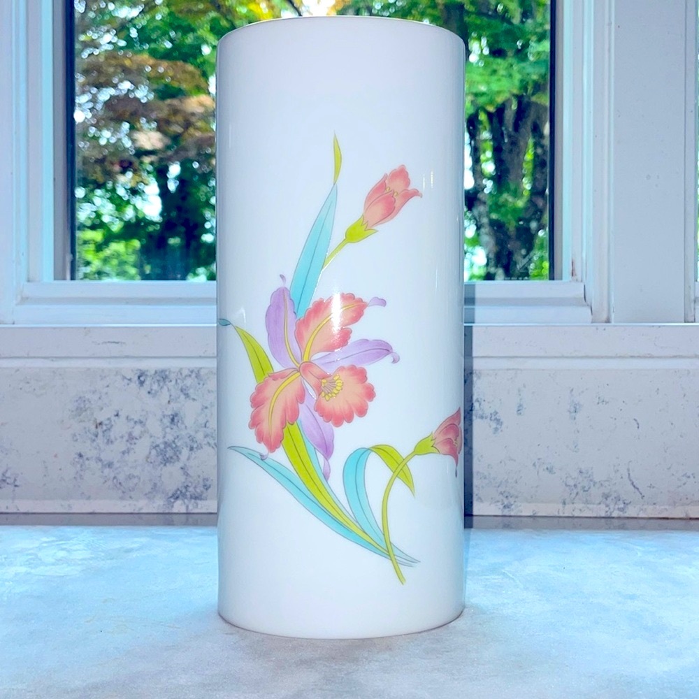 Vintage Cylindrical Orchid Mist Vase Large 10” Made by Otagiri in Japan Pristine